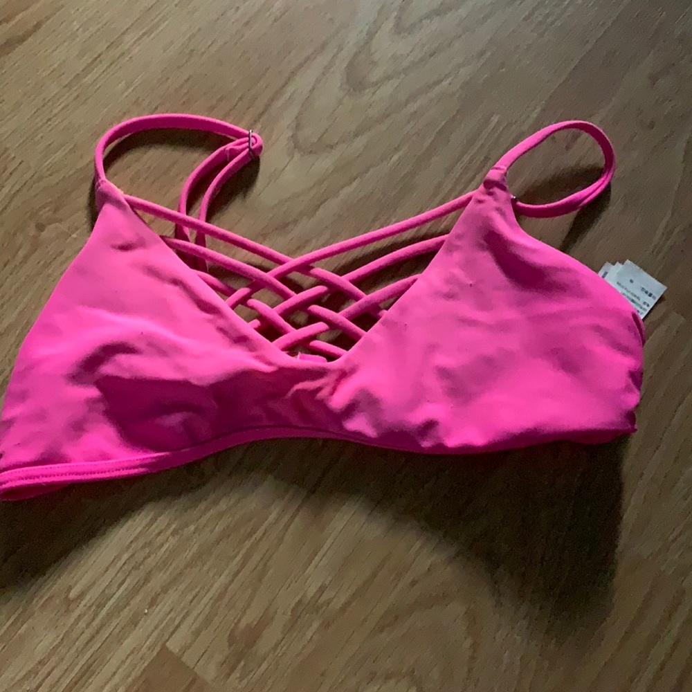 Pink criss cross bikini top
